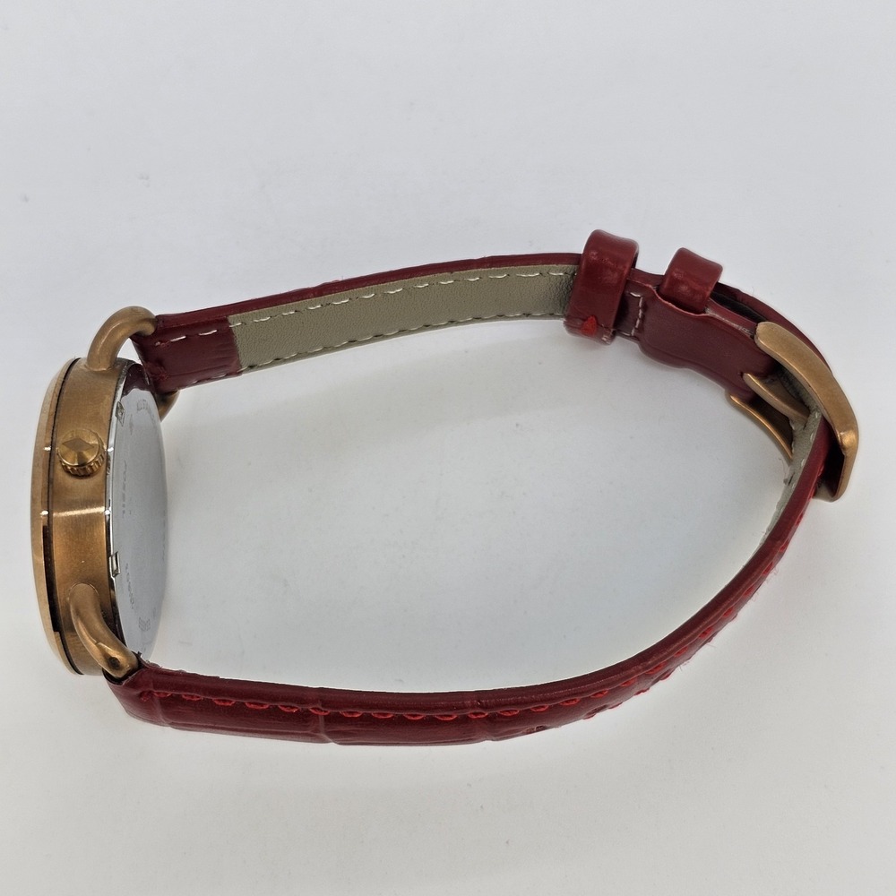 Fossil Women Watch 34MM Gold Dial Date New Red Leather Bands New Battery - Picture 12 of 16
